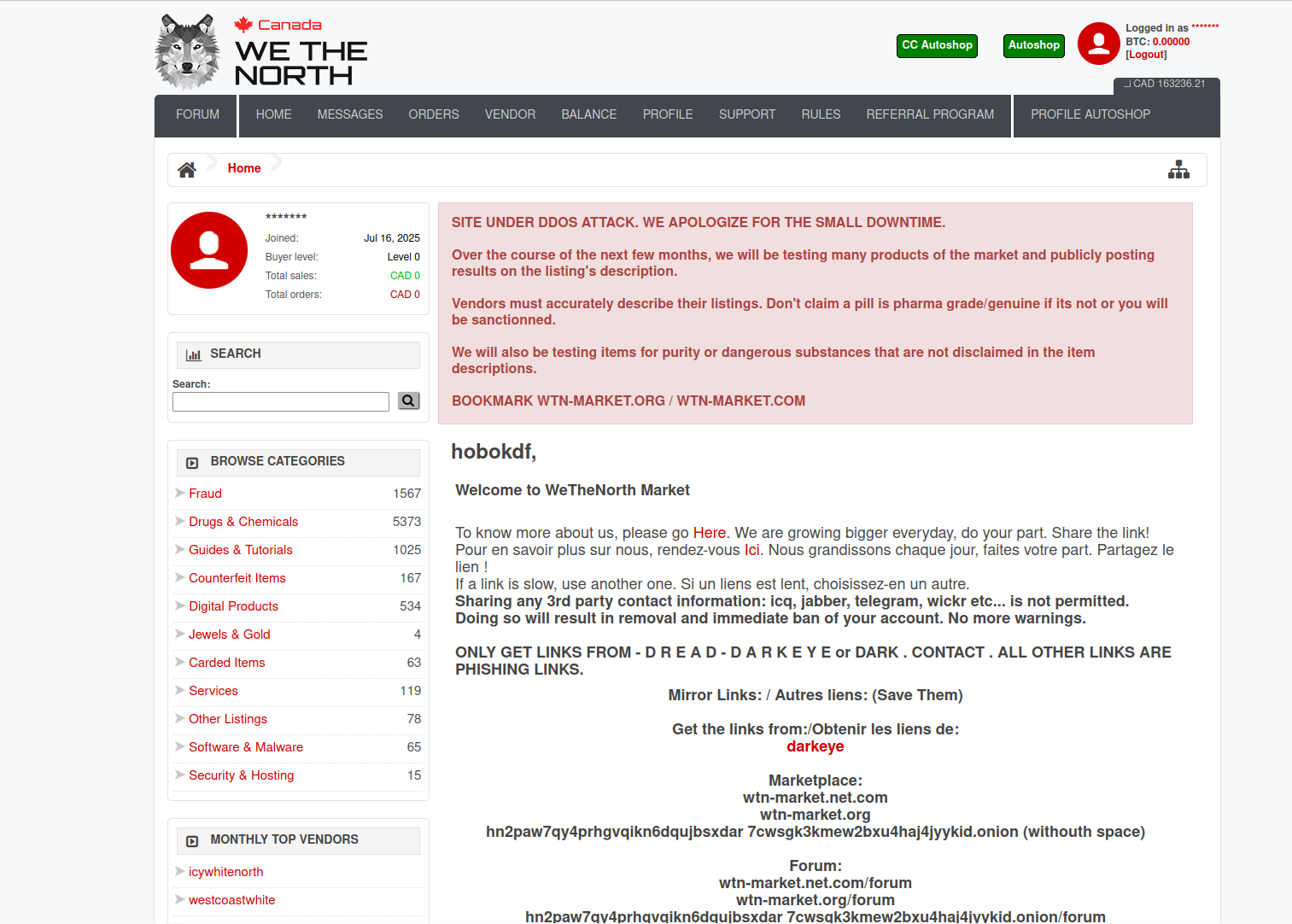 WeTheNorth Market Interface